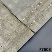 Grey crush tissue suit fabric with stone zari embroidery
