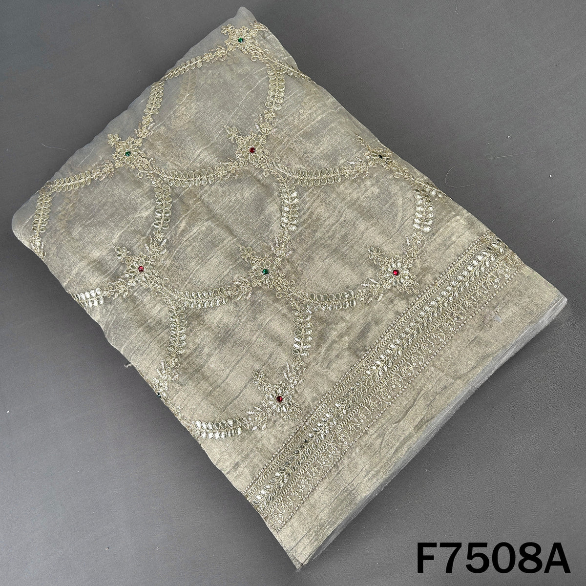 Grey crush tissue top with zari sequin embroidery