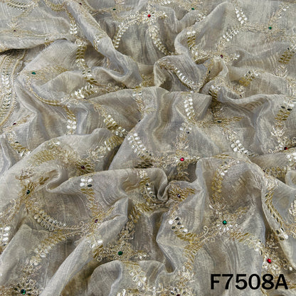 Grey designer tissue fabric with sparkling stone work