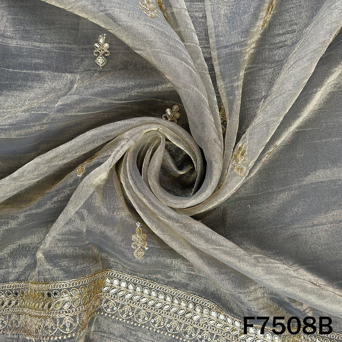 Grey embroidered dupatta with scattered zari buti motifs