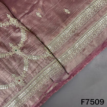 Mauve crush tissue suit fabric with stone zari embroidery