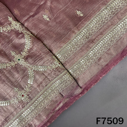 Mauve crush tissue suit fabric with stone zari embroidery
