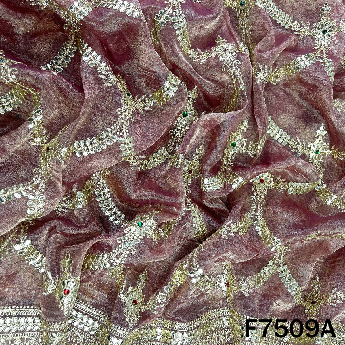 Mauve designer tissue fabric with sparkling stone work