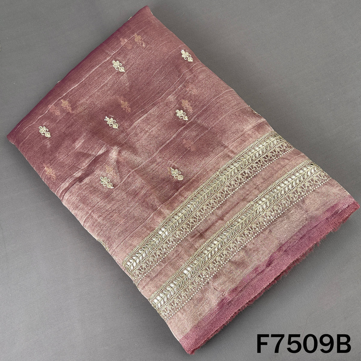 Mauve crush tissue dupatta with embellished zari border