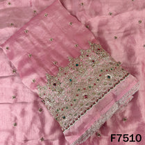 Pink shimmer tissue suit fabric with stone zari embroidery