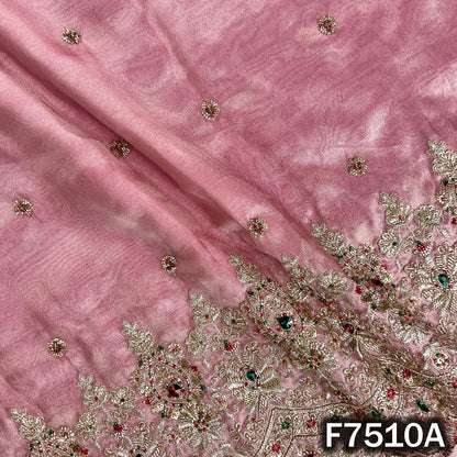Pink designer tissue fabric with multicolor stone border