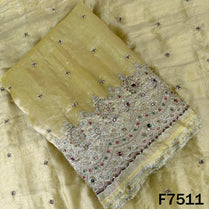 Olive shimmer tissue suit fabric with stone zari embroidery