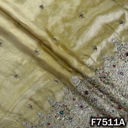 Olive designer tissue fabric with multicolor stone border