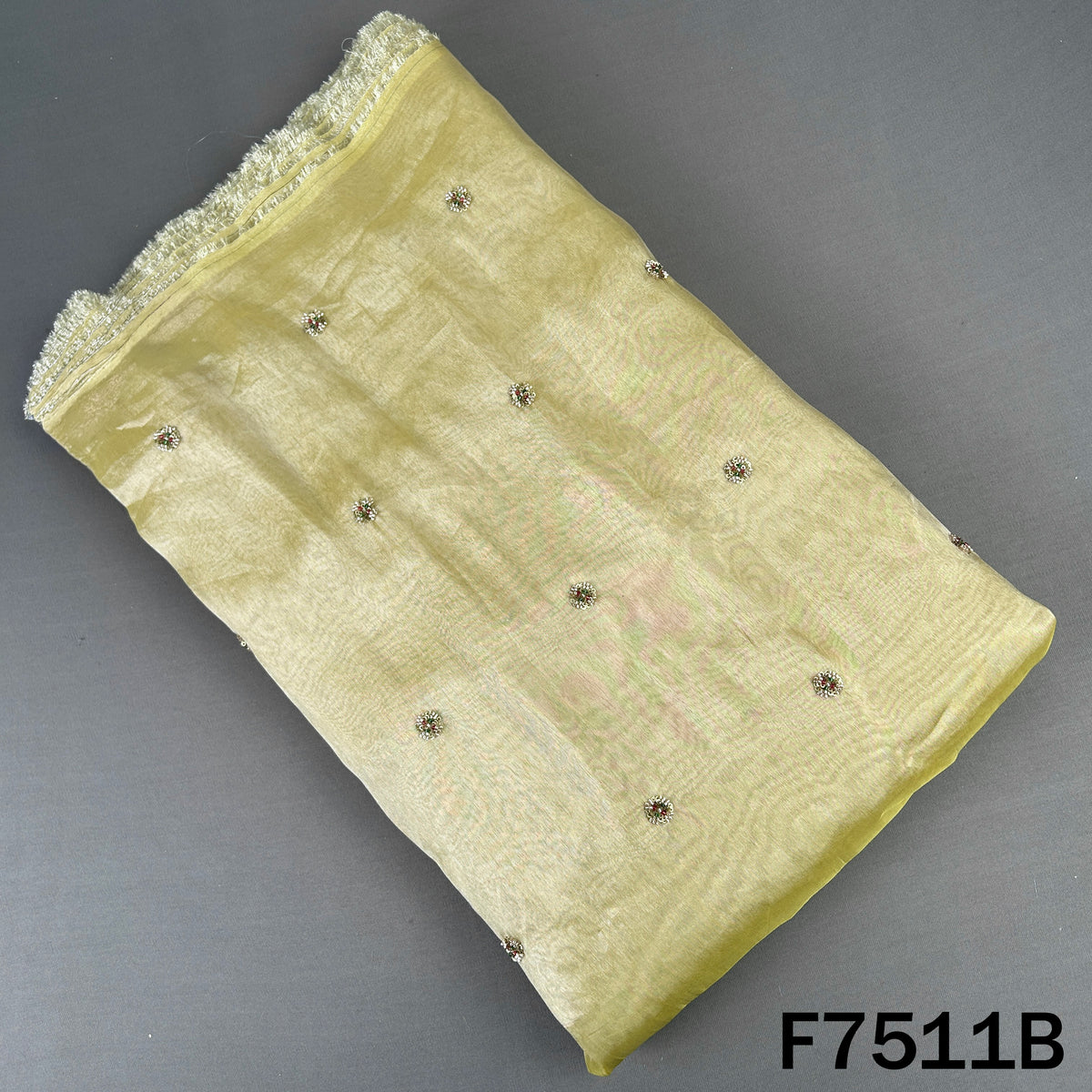 Olive shimmer tissue bottom with scattered zari motifs
