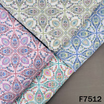 Multicolor linen cotton fabric with floral paisley block print