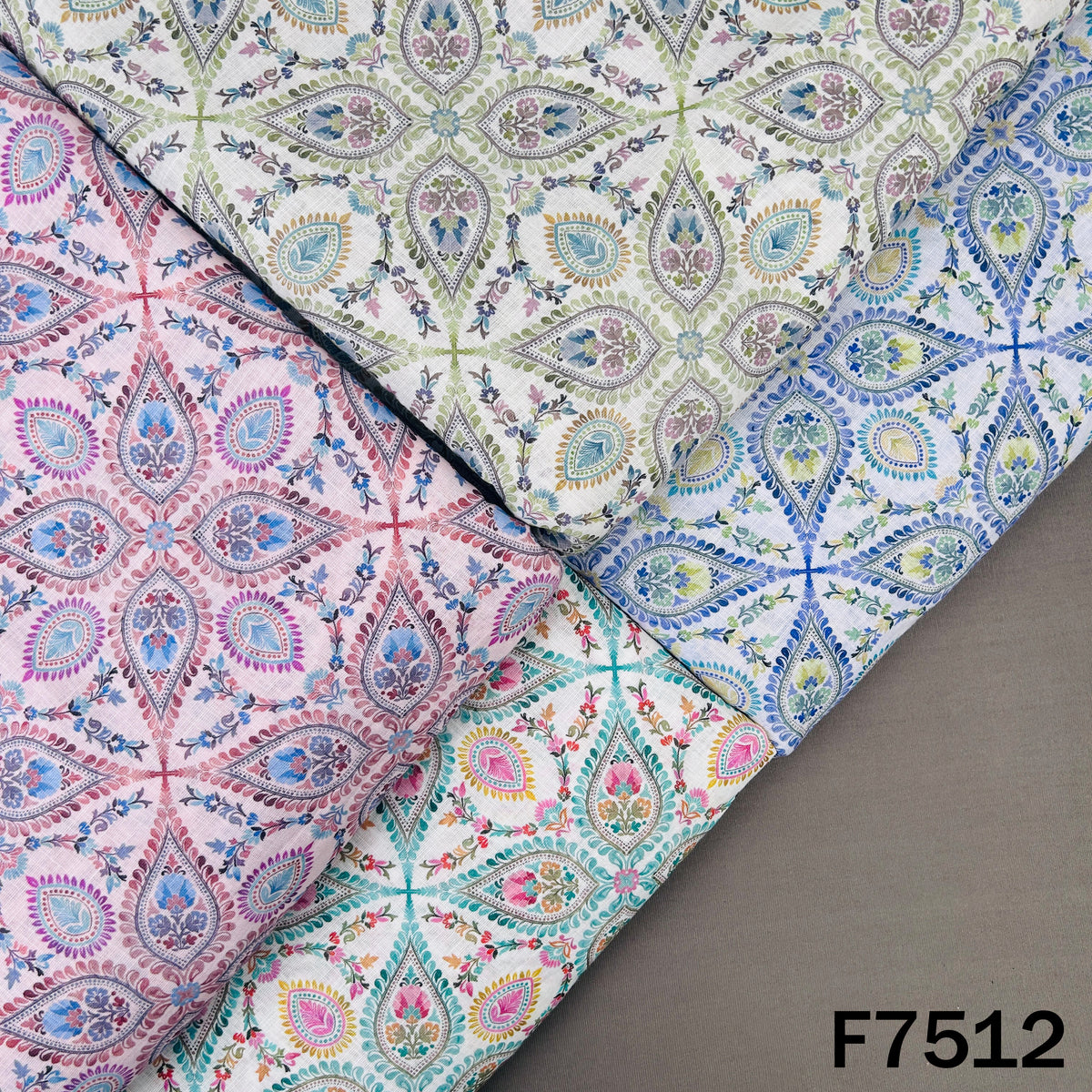 Multicolor linen cotton fabric with floral paisley block print