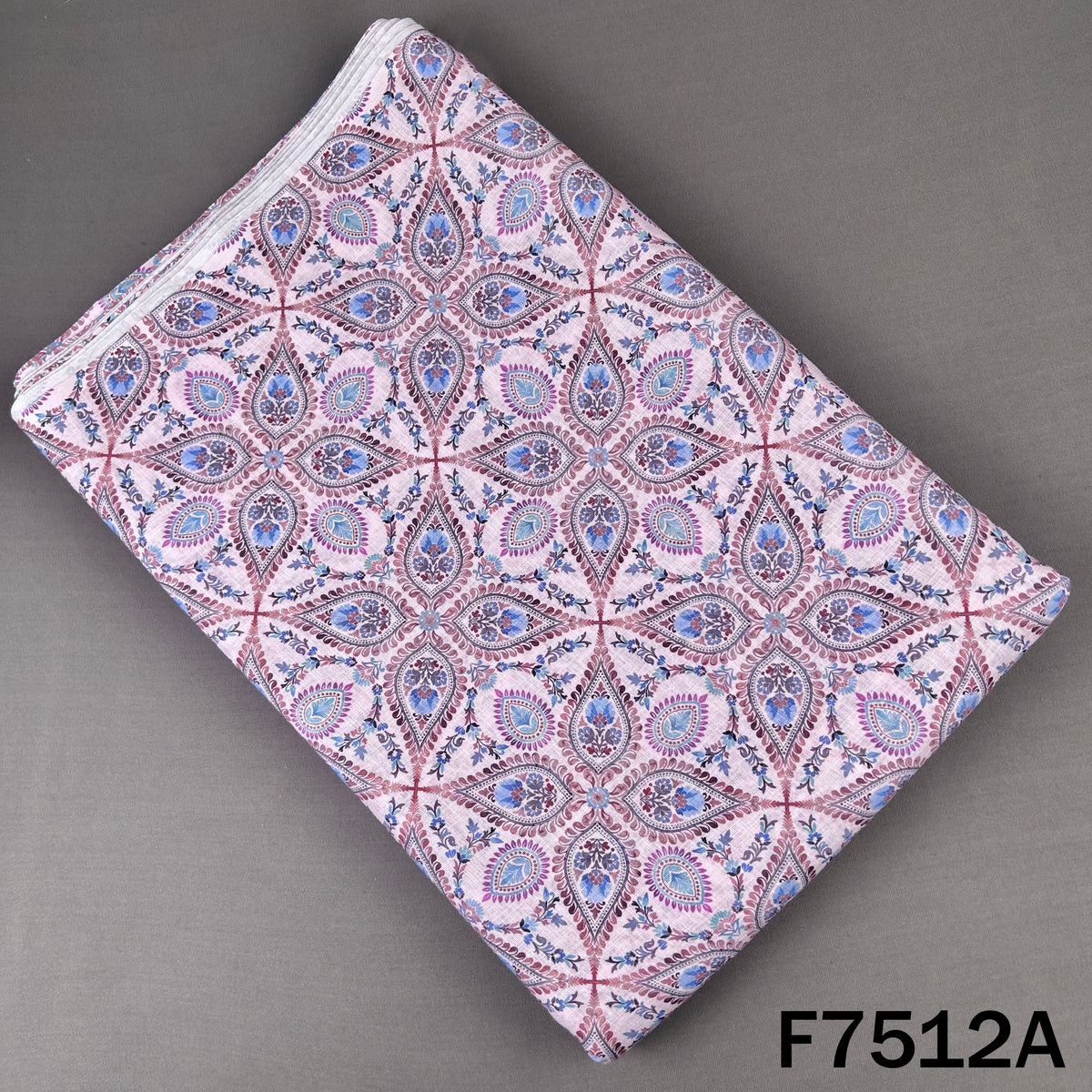Pink linen cotton fabric with paisley floral print
