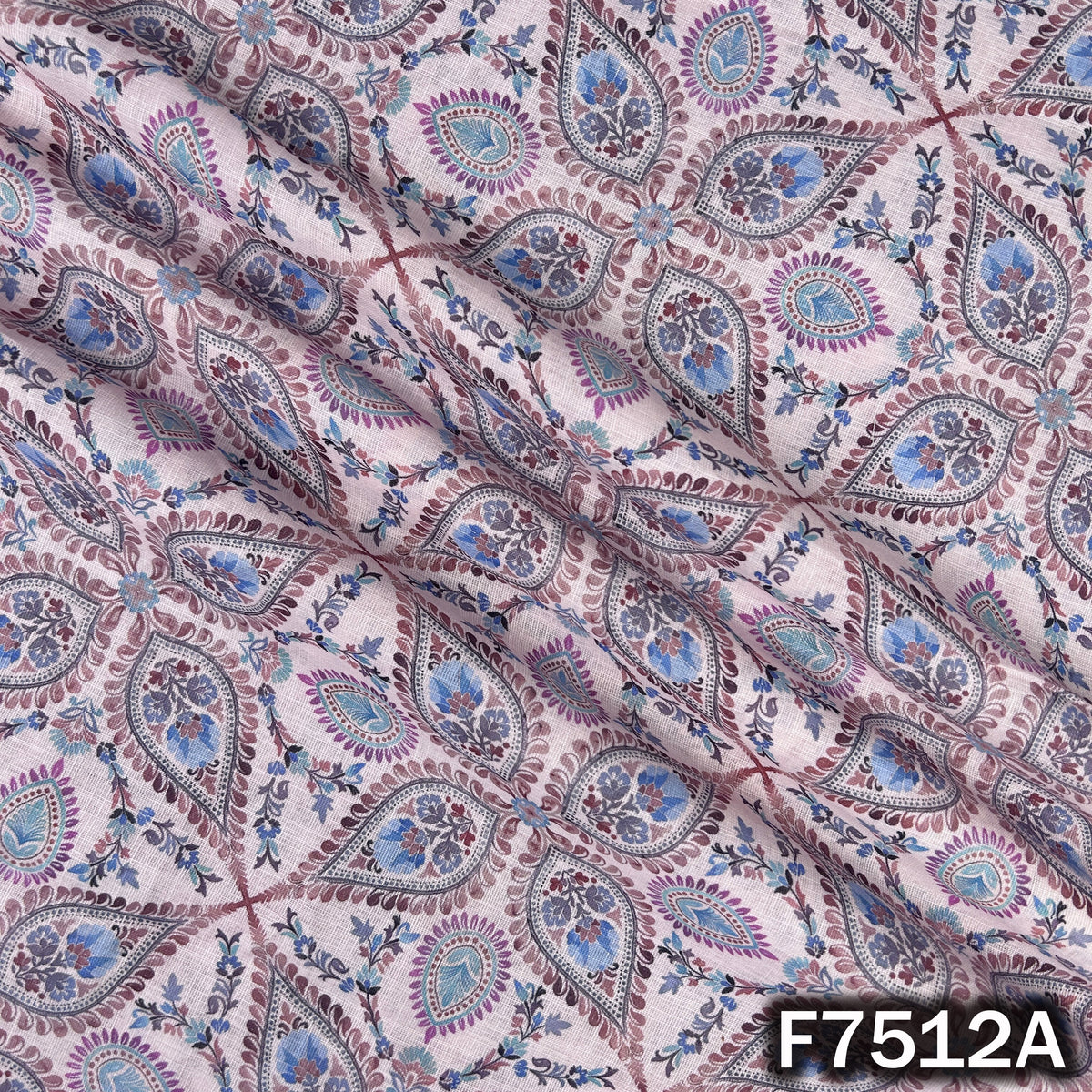 Pink designer linen cotton with medallion paisley pattern