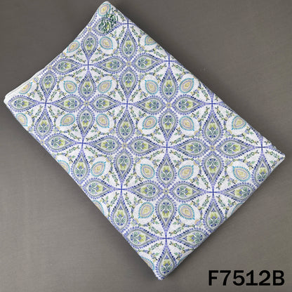 Blue green linen cotton fabric with paisley print