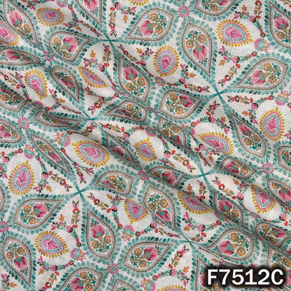 Mint designer linen cotton with paisley medallion pattern