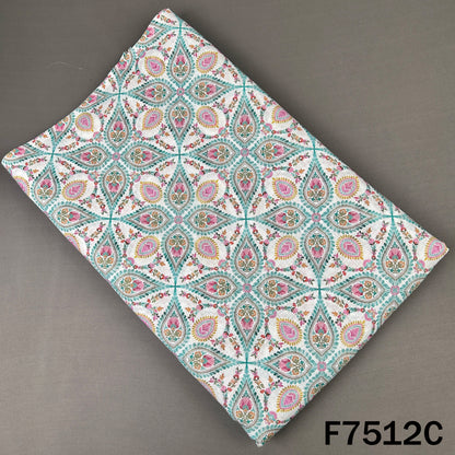 Mint linen cotton fabric with multicolor floral print