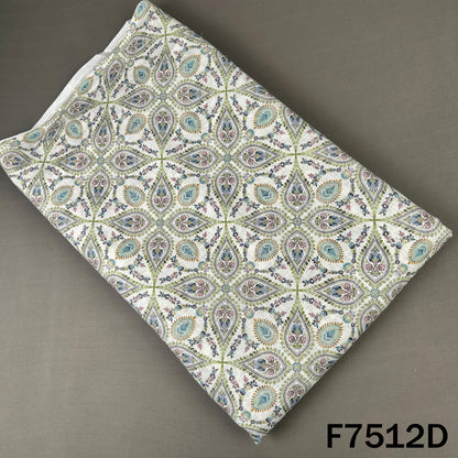 Beige green linen cotton fabric with floral paisleys