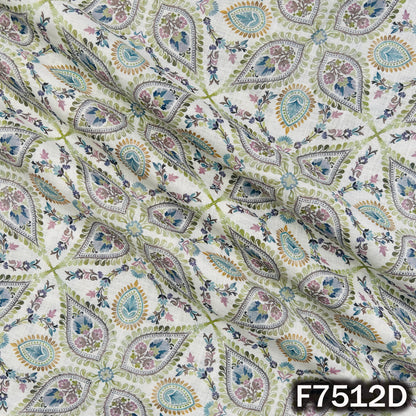 Beige linen cotton fabric with intricate paisley print