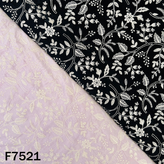 Black lavender velvet fabric with floral thread embroidery