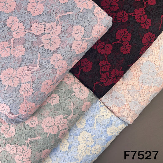 Multicolor crochet lace net fabric with floral pattern