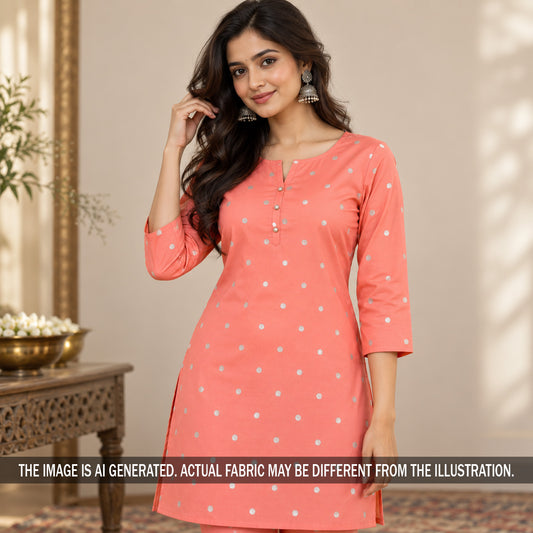 Coral Banarasi silk kurti with zari butis