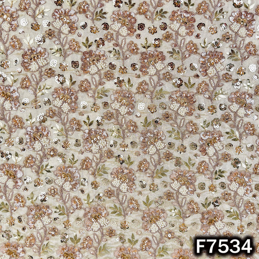 Ivory designer tissue fabric with floral sequin work
