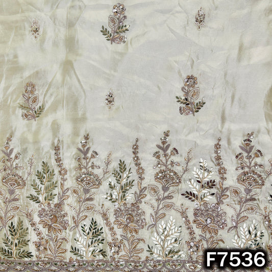 Ivory designer tissue fabric with floral sequin border