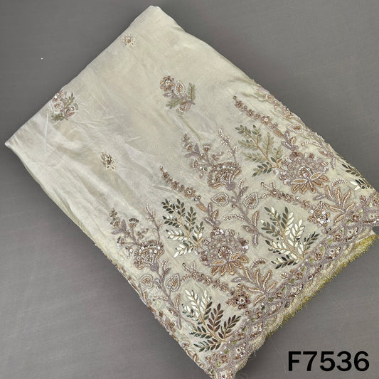 Ivory shimmer tissue fabric with champagne zari embroidery