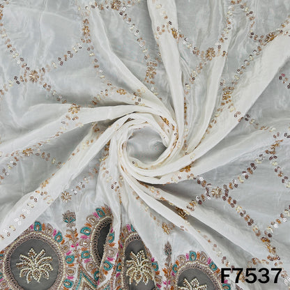 Ivory crepe fabric with cut dana sequin work
