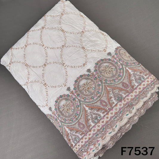 Ivory crepe fabric with patch work zari embroidery