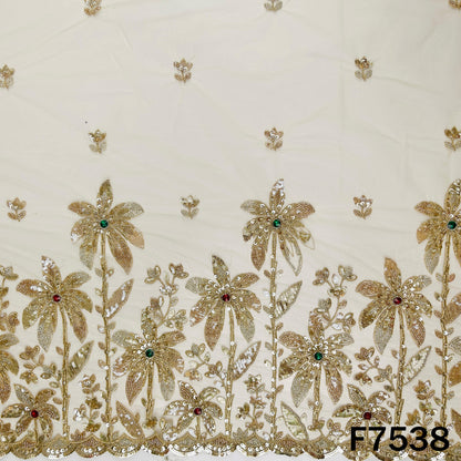 Ivory designer net fabric with floral zari border