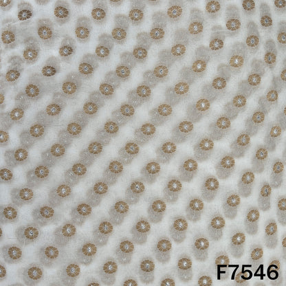 Dyeable georgette fabric with circular golden zari motifs