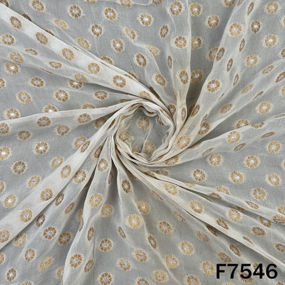 White designer georgette fabric with allover zari work