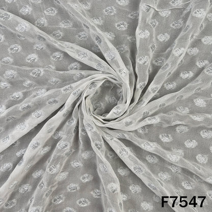 Designer white georgette fabric with scattered zari work
