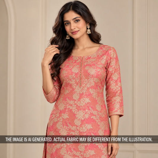 Coral Banarasi tissue organza kurti with zari weaving