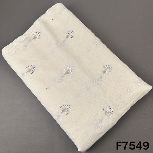 Ivory Mul Chanderi fabric with faux mirror embroidery