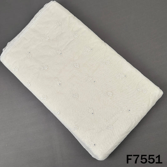 Ivory Mul Chanderi fabric with faux mirror butis