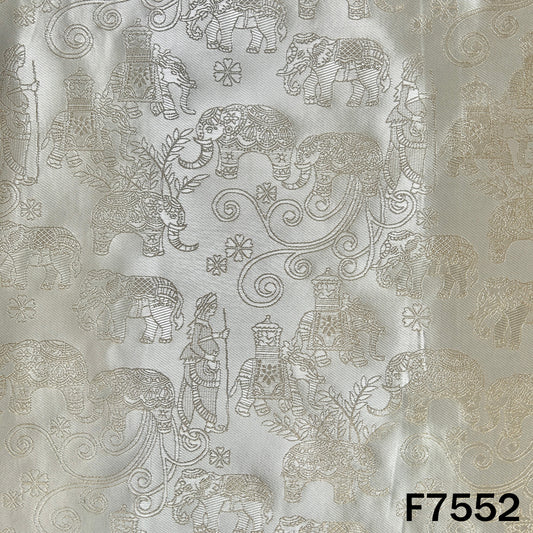 Dyeable ivory tissue fabric with woven elephant and traditional motifs
