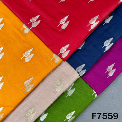 Multicolor brocade silk fabric with metallic zari leaf motifs