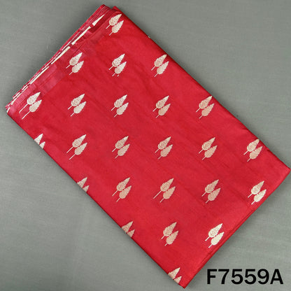 Red brocade silk fabric featuring silver leaf butis