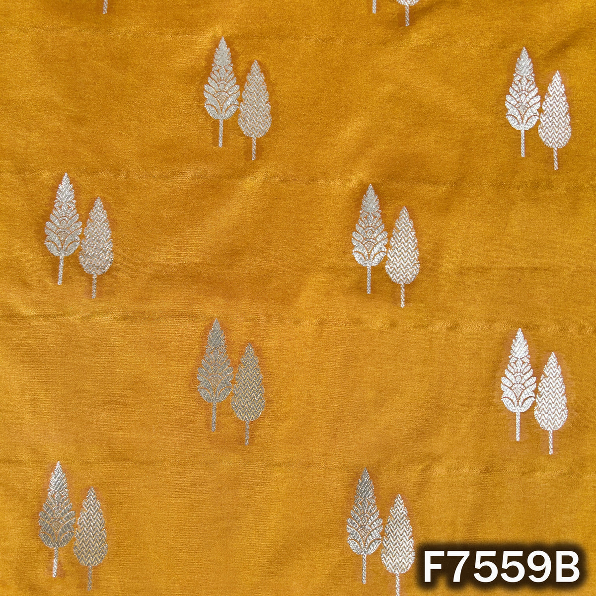 Golden mustard designer brocade featuring tiny leafy butis