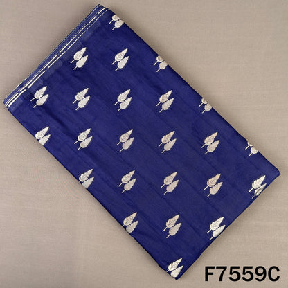 Navy blue brocade silk fabric with metallic butis