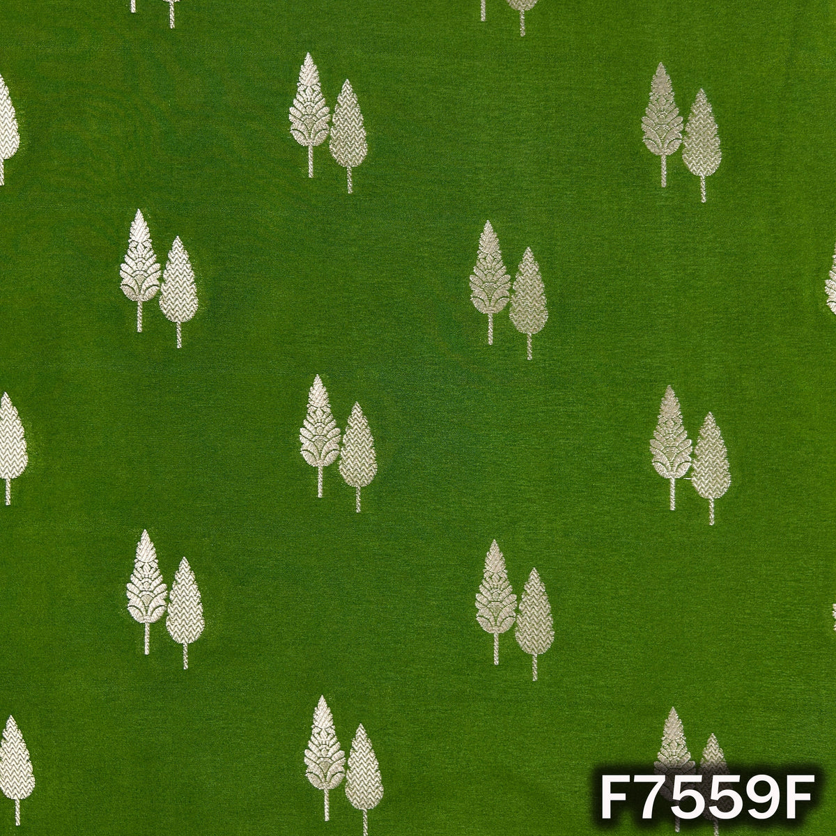 Leaf green designer brocade with repeating metallic butis