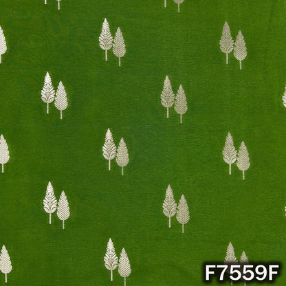 Leaf green designer brocade with repeating metallic butis