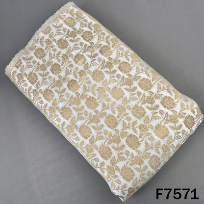 Ivory brocade silk fabric with golden floral zari