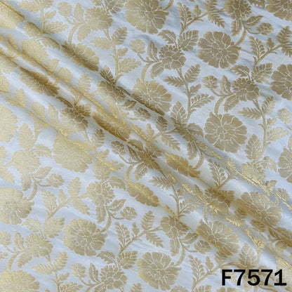 Ivory designer brocade fabric with woven golden florals