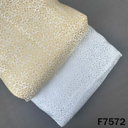 Gold silver brocade silk fabric with floral zari weaving