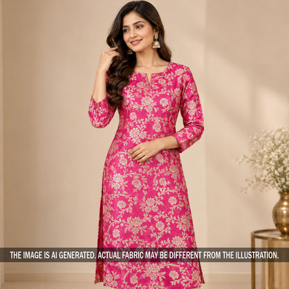 Pink Banarasi brocade silk kurti styled on model