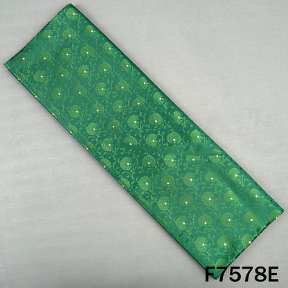 Green brocade fabric with floral vine jacquard weave