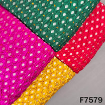 Multicolor Pure Bandhani silk fabric with golden zari motifs